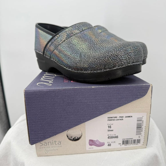 women Sanita Holographic Clogs Silver Rainbow Shoes 40/9.5