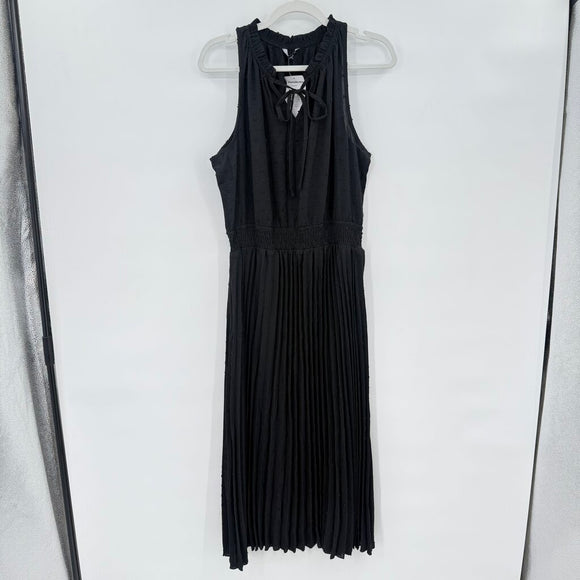 women Pretty Garden NWT Swiss Dot Pleated Sleeveless Black Dress XL