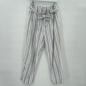 women Madewell Striped Paperbag White & Navy Blue Pants 6