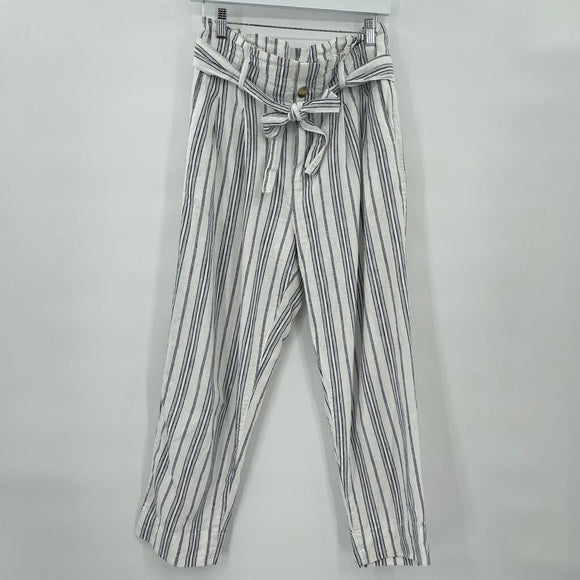 women Madewell Striped Paperbag White & Navy Blue Pants 6