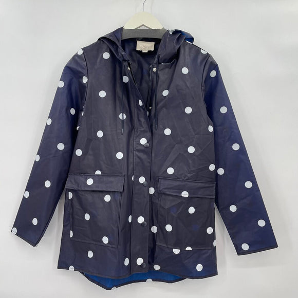 women Loft Polka Dot Rain Coat Navy Blue Jacket XXS