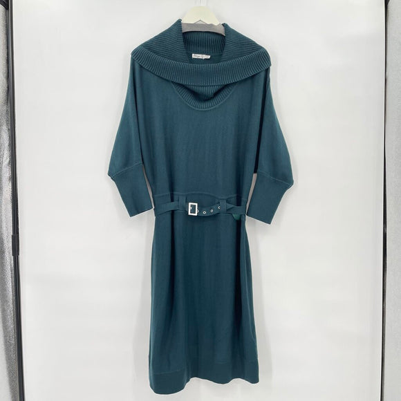 women Eliza J NWOT Belted Cowl Neck Knit Forest Green Dress XL