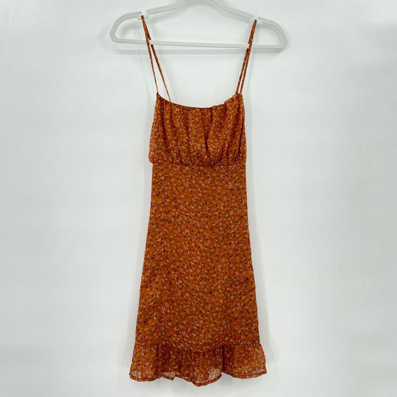 women Leith - Anthro Floral Mini Burnt Orange Dress S