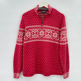women Lands End 1/4 Zip Cotton Fair Isle Red Sweater L