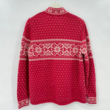 women Lands End 1/4 Zip Cotton Fair Isle Red Sweater L