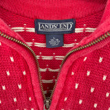 women Lands End 1/4 Zip Cotton Fair Isle Red Sweater L
