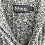 men Fisherman Ribbed Shetland Wool 1/4 Zip Gray Sweater L