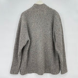 men Fisherman Ribbed Shetland Wool 1/4 Zip Gray Sweater L