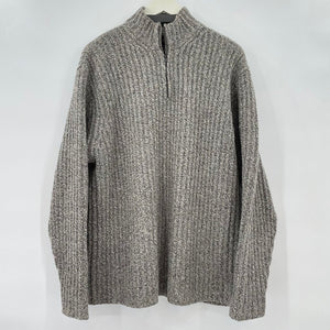 men Fisherman Ribbed Shetland Wool 1/4 Zip Gray Sweater L
