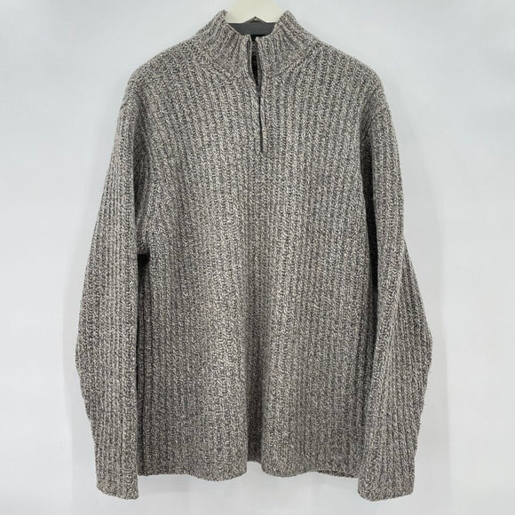 men Fisherman Ribbed Shetland Wool 1/4 Zip Gray Sweater L
