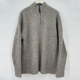 men Fisherman Ribbed Shetland Wool 1/4 Zip Gray Sweater L