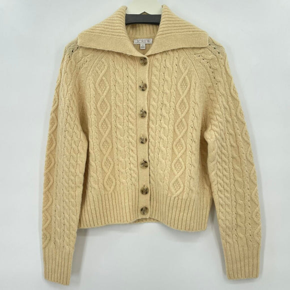 women J. Crew Cable Knit Cardigan Cream Sweater M