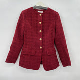 women Commense NWT Gold Button Tweed Dark Red Jacket S