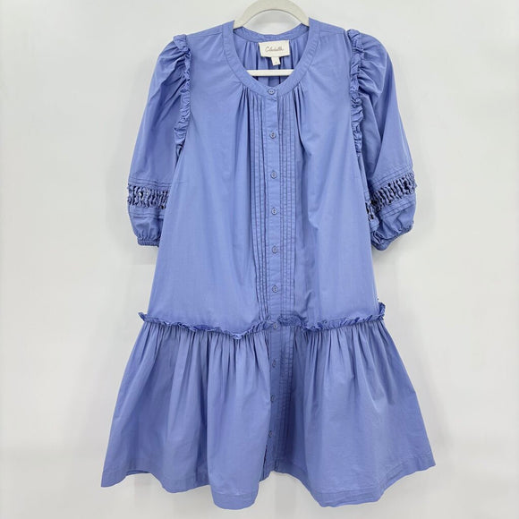 women Cleobella Dolly Ruffle Org Cotton Mini MSRP $228 Periwinkle Dress L