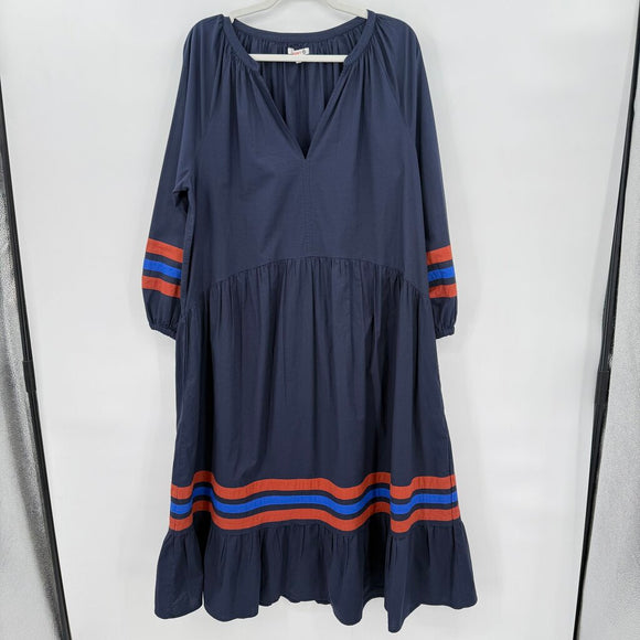 women Sundry - Anthro Varsity Stripe Cotton Poplin Midi MSRP $198 Navy Blue Dress M