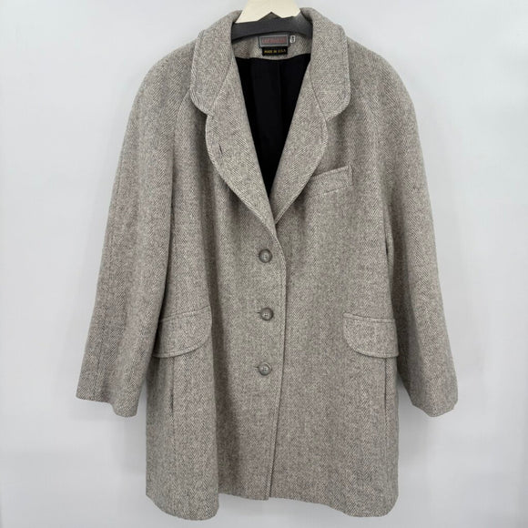 women Liz Baker Vintage Wool Blend Herringbone Gray Coat 22W