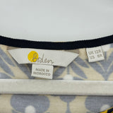 women Boden Floral Print Long Sleeve Knit Yellow and Navy Blue Dress 8R