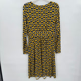 women Boden Floral Print Long Sleeve Knit Yellow and Navy Blue Dress 8R