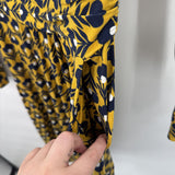 women Boden Floral Print Long Sleeve Knit Yellow and Navy Blue Dress 8R