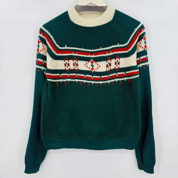 women Vintage Fair Isle Green Sweater M