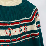 women Vintage Fair Isle Green Sweater M