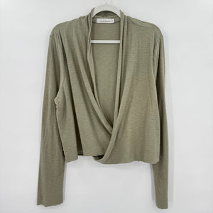 women Cut Loose Cropped Wrap Sage Green Knit Top XL