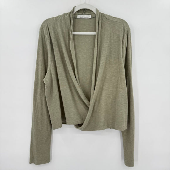 women Cut Loose Cropped Wrap Sage Green Knit Top XL