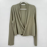 women Cut Loose Cropped Wrap Sage Green Knit Top XL
