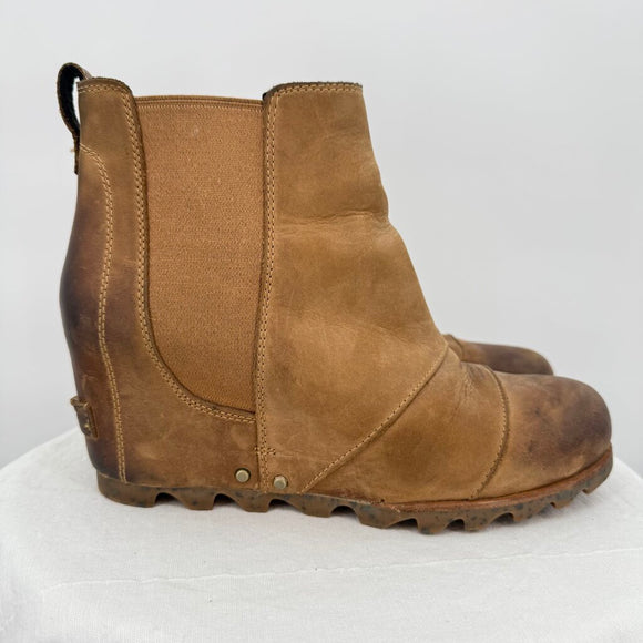 women Sorel Lea Wedge Boot Brown Shoes 9