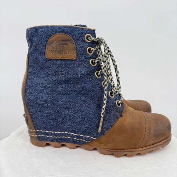 women Sorel Lexie Wedge Boot Blue and Brown Shoes 9