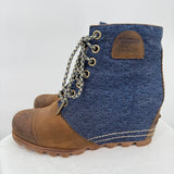 women Sorel Lexie Wedge Boot Blue and Brown Shoes 9
