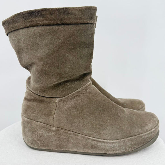 women Fit Flop Crush Suede Slouch Boots Stone Gray Shoes 6