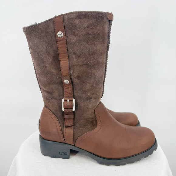 women Ugg Leather and Suede Boots Brown Shoes 7