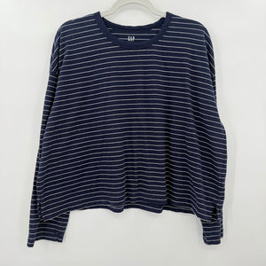 women Gap Cotton Striped Long Sleeve Navy White Knit Top L