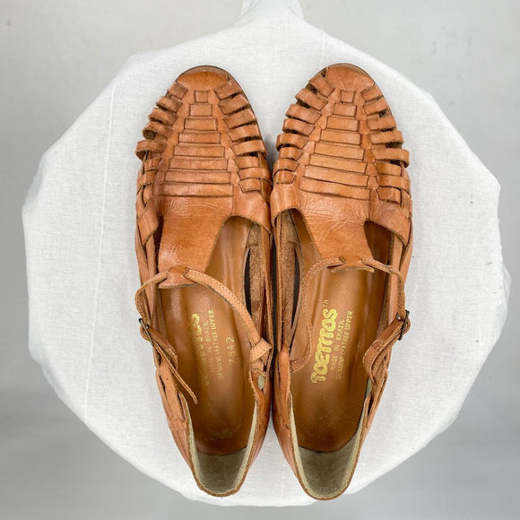 women Toetitos Leather Sandals Tan Shoes 8.5