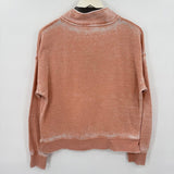 women Hippie Rose Acid Wash Quarter Zip Coral Sweatshirt L