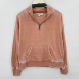 women Hippie Rose Acid Wash Quarter Zip Coral Sweatshirt L
