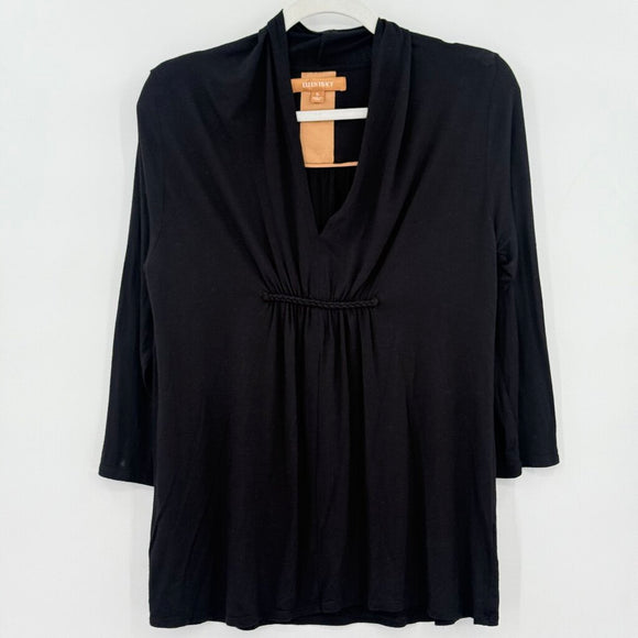 women Ellen Tracy Cotton Braided Detail Black Knit Top S