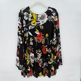 women Free People Long Sleeve Floral Tunic/Mini Black Woven Top L