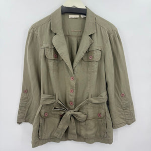 women DKNY Linen Safari Green Jacket L
