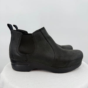 women Dansko Slip-On Leather Ankle Boot Black Shoes 39/8.5