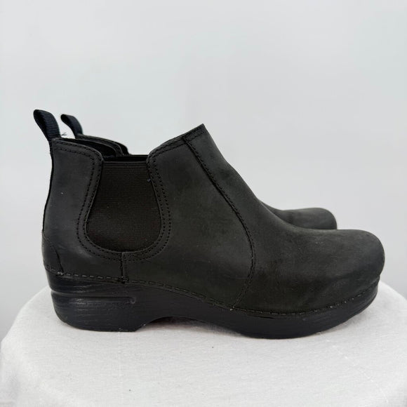 women Dansko Slip-On Leather Ankle Boot Black Shoes 39/8.5