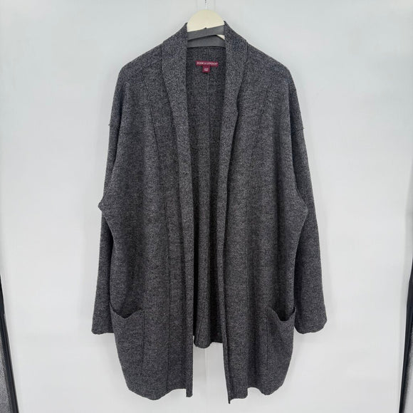 women Jessica London Wool Blend Open Cardigan Charcoal Heather Sweater 22/24/3X