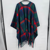 women Pendleton Plaid Wool Poncho Navy Blue Red Green Jacket OS