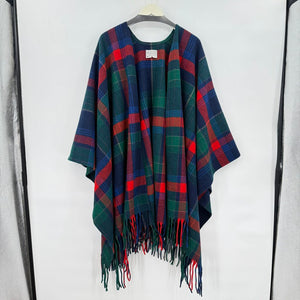 women Pendleton Plaid Wool Poncho Navy Blue Red Green Jacket OS