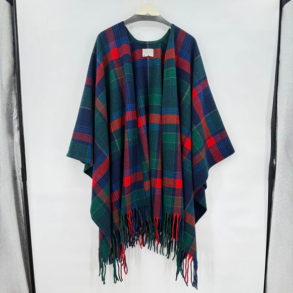 women Pendleton Plaid Wool Poncho Navy Blue Red Green Jacket OS