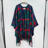 women Pendleton Plaid Wool Poncho Navy Blue Red Green Jacket OS