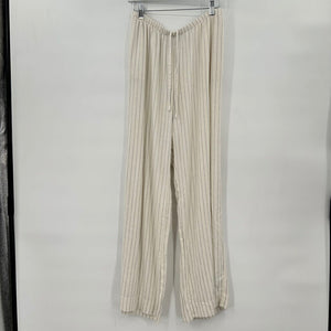 women A New Day Linen Blend Pencil Stripe Cream Pants S