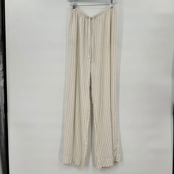 women A New Day Linen Blend Pencil Stripe Cream Pants S