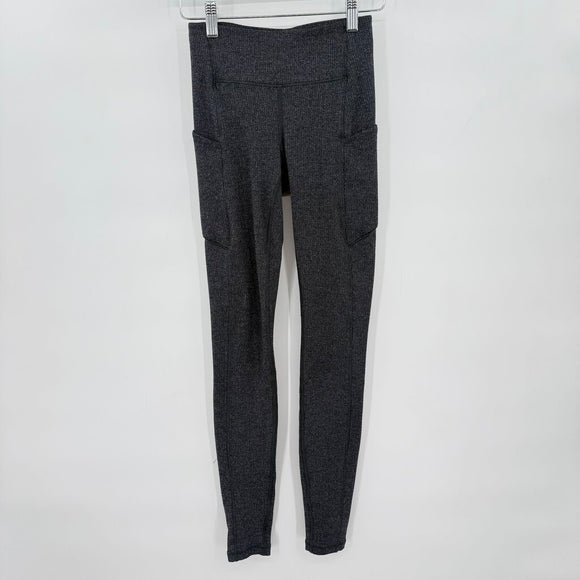 women Lululemon Mini Herringbone Leggings Gray/Black Activewear 2